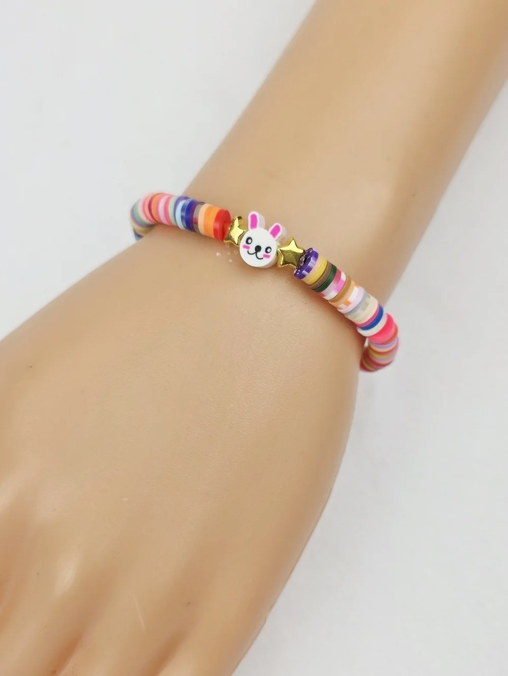 Handmade Clay Bead Multi Color Bunny Bracelet